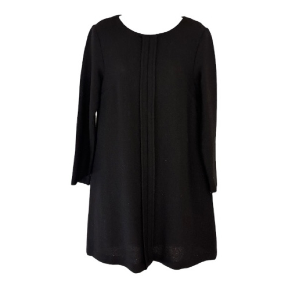 Lisa Perry Black Wool Crepe Trapeze Shift Dress, Sz 12